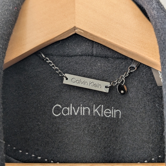 Black Charcoal Calvin Klein Wool Asymmetrical Wrap Coat – Size Large - Picture 6 of 11